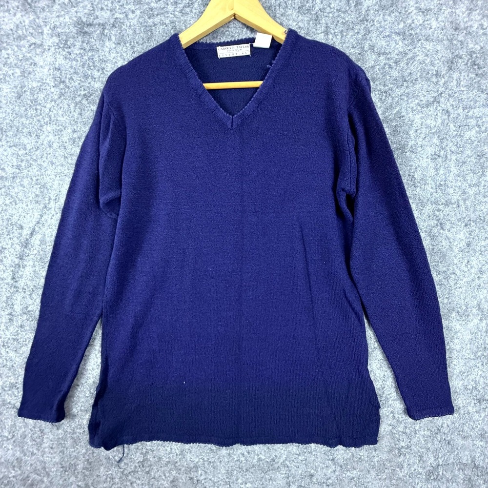 Vintage Carolyn Taylor Sweater Womens Medium Blue Classic Basics V Neck Pullover